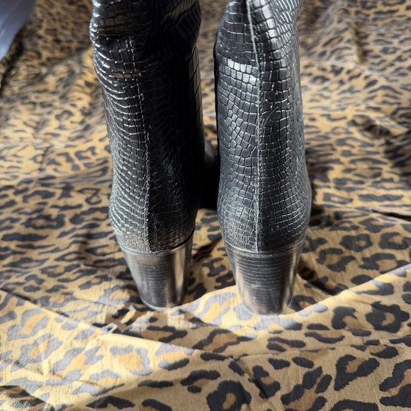 SCHUTZ Black Croc-Embossed Heeled Boots - Picture 6 of 7